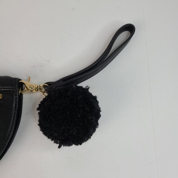 💥 3/$30 Ban.do black faux leather clutch wristlet wallet w/attached poof accent - Picture 4 of 13